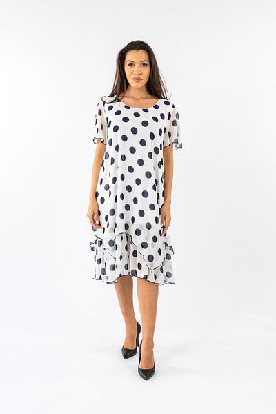 Gorgeaux White Dress With Black Polka Dots Bianca - 4xl(48)