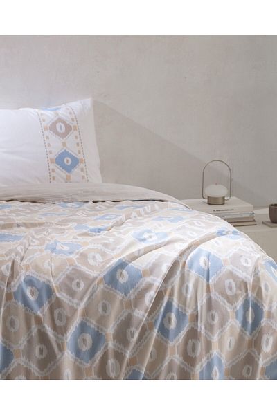 Madame Coco Avril Ranforce Bedrucktes Bettbezug-Set, 100 % Baumwolle, Einzelbett, Beige