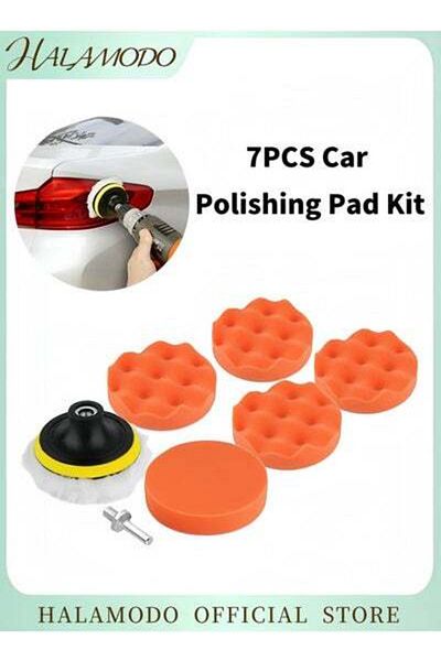 HALAMODO 7PCS Foam Polishing Pad Kit for Car Waved Sponge Pads Polishers and Buffers Kit with Drill Adapter f