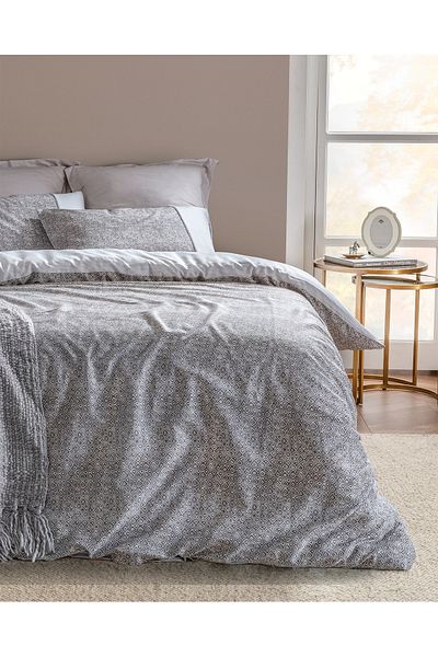 Madame Coco Diane Bedrucktes Bettbezug-Set, 100 % Baumwollkrepp, Kingsize, Grau