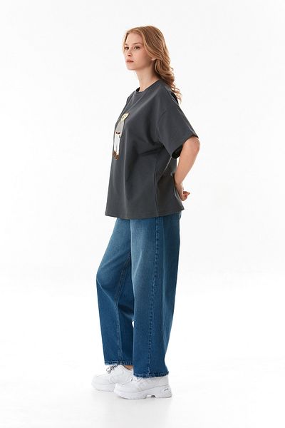 Fulla Moda Μπλουζάκι Oversize Κεντημένο αρκουδάκι