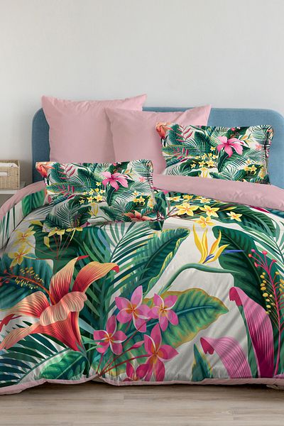 MonoHome Double Duvet Cover 100% Cotton Oeko-Tex ® Certified Special Woven Palm