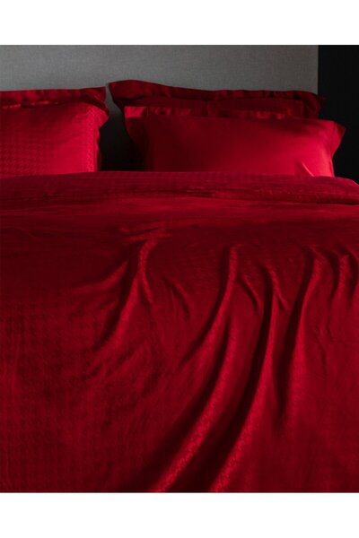 Madame Coco Lune Doppel-Bettbezug-Set aus Bambus-Satin, Rot