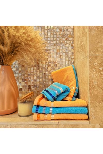 Kotonia Home Set of 6 Hand Towels - Pastel Ingie, 30x50 Cm, 100% Cotton, Orange and Turquoise