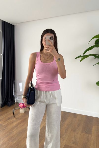 BİRCANÇİL Zr Ulenna Pink Square Neck Ribbed Undershirt