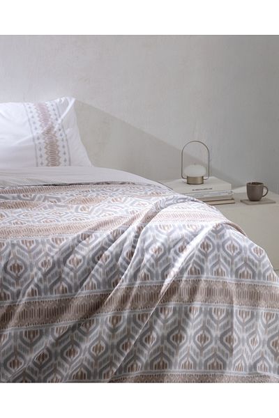 Madame Coco Abrial Einzelbettbezug-Set, 100 % Baumwolle, Ranforce, bedruckt, Beige/Grau