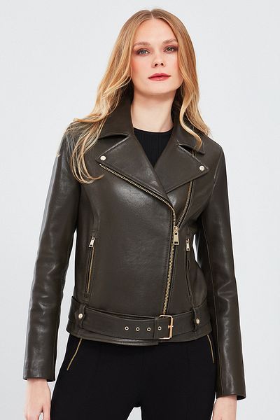 Derimod Green Biker Leather Melody Women's Jacket - 24sgd5174ve