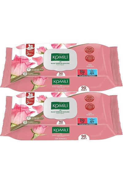Komili Wet Towel Wipes 90 Sheets Rose Scented (Set of 2) with Practical Cover (180 Sheets)