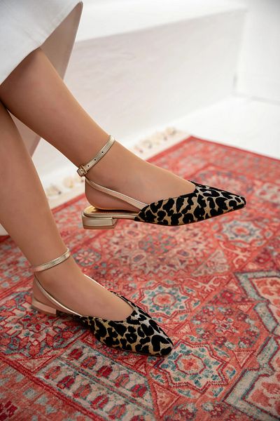 LamintaGlobal Owen Gold-Leopard Tweed Low Heeled Ankle Lace-Up Women's Babet