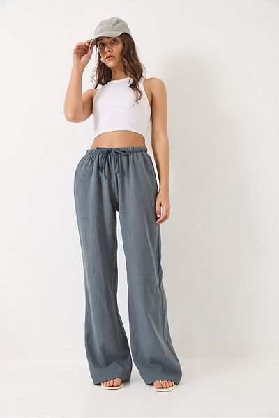 Bianco Lucci Damen Palazzo-Hose aus Leinen mit Taillenband und Taschendetail R6675 60283146