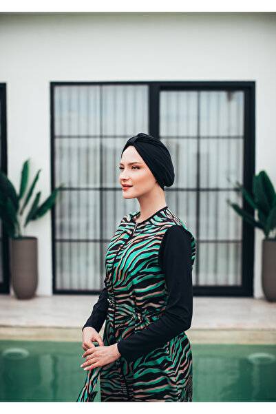 MASSMİZO Savanna Γυναικείο Σετ μαγιό Hijab με μακρύ πράσινο σχέδιο με φερμουάρ και κλειστό σετ 3 τεμαχίων