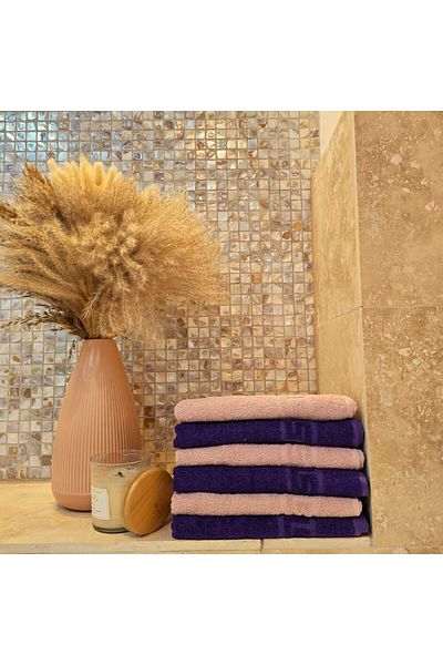 Kotonia Home Set of 6 Hand Towels - Greek Border, 30x50 Cm, 100% Cotton, Purple and Hot Pink