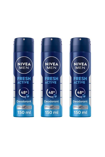 NIVEA MEN Fresh Active, Antiperspirant for Men, Fresh Scent, Spray 150ml, Pack of 3