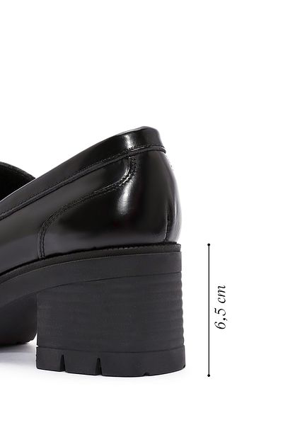 Derimod Women's Black Buckle Detailed Thick Heeled Leather Masculine Loafer 24Wfd 420722