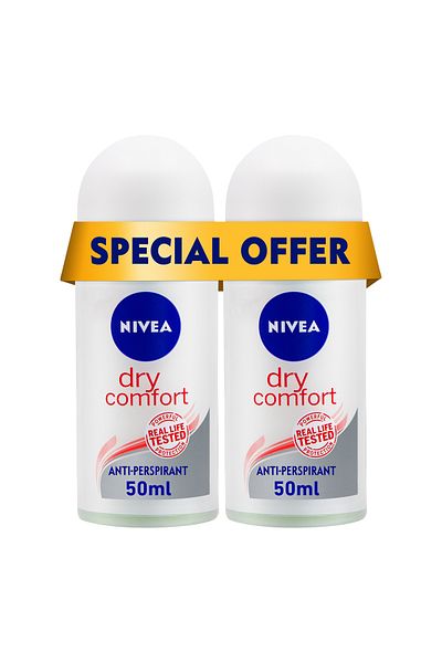 NIVEA Dry Comfort, Antiperspirant for Women, Quick Dry, Roll-on 50ml, Pack of 2