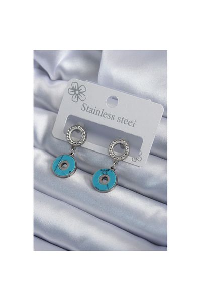 Skygo 316L Steel Silver Color Blue Jewelled Zircon Stone Women's Earrings - TJ-BKP7939