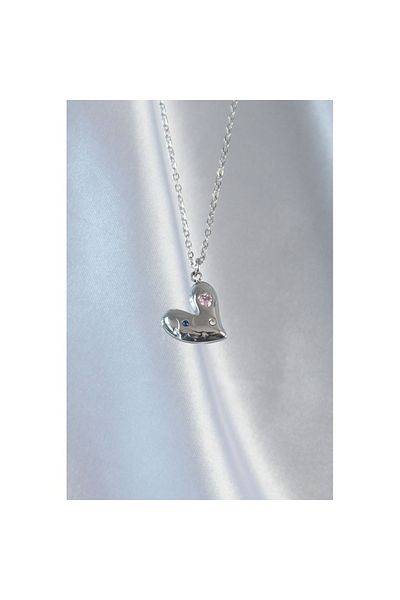 Skygo 316L Steel Chain Silver Color Color Zircon Stone Heart Necklace - Tj-Bko8906