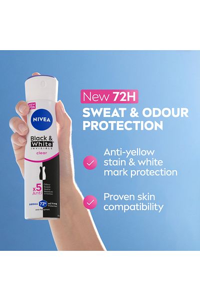 NIVEA Black & White Invisible Original, Antiperspirant for Women, Spray 150ml, Pack of 2
