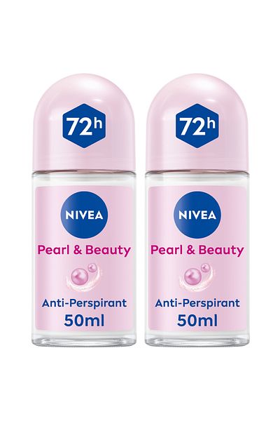 NIVEA Pearl & Beauty, Antiperspirant for Women, Pearl Extracts, Roll-on 50ml, Pack of 2