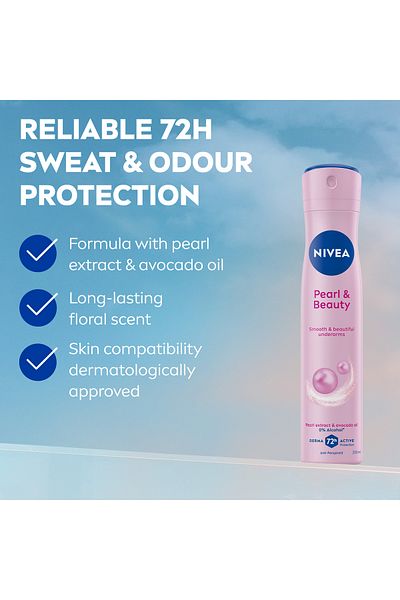 NIVEA Pearl & Beauty, Antiperspirant for Women, Pearl Extracts, Spray 200ml, Pack of 2