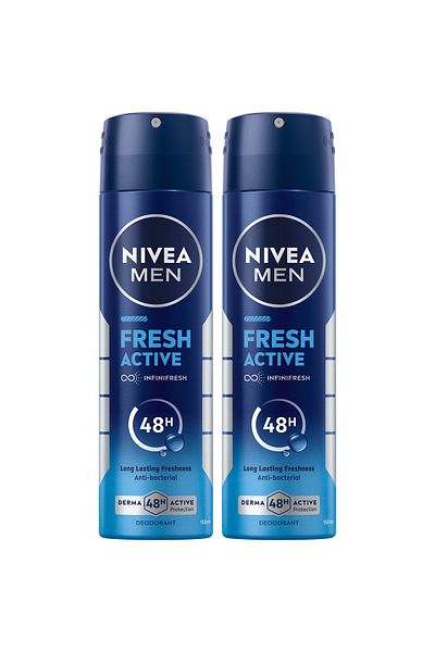 NIVEA مين فريش أكتيف، مزيل عرق للرجال، رائحة منعشة، بخاخ 150 مل، عبوة من قطعتين