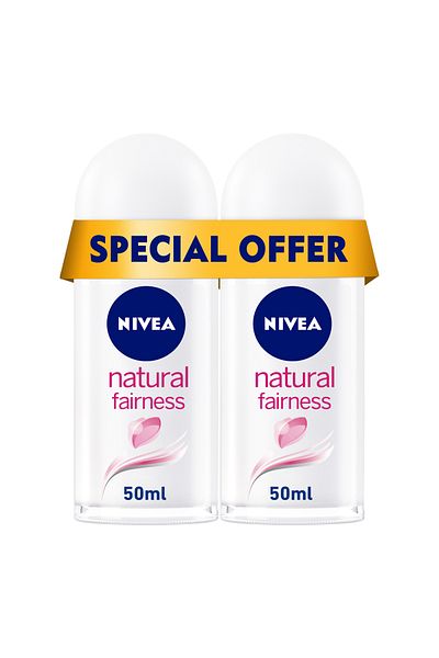 NIVEA Natural Fairness, Antiperspirant for Women, Roll-on 50ml, Pack of 2