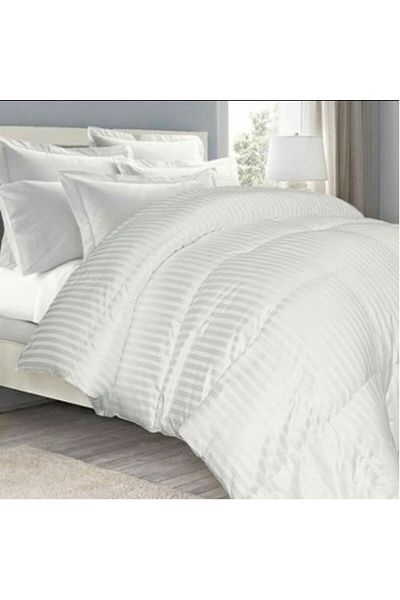 Kotonia Home Lenjerie de pat 4 piese Kotonia Home Hotel King Size, 100% bumbac, Damasc, dungi subtiri, Alb