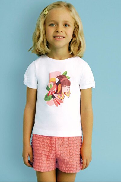 MAYORAL Girl's 3-8 Years Old Parrot Patterned Double Shorts Set 3211 White