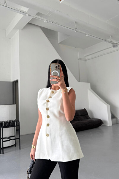 etol textile Льняний жилет з поясом і ґудзиками - білий