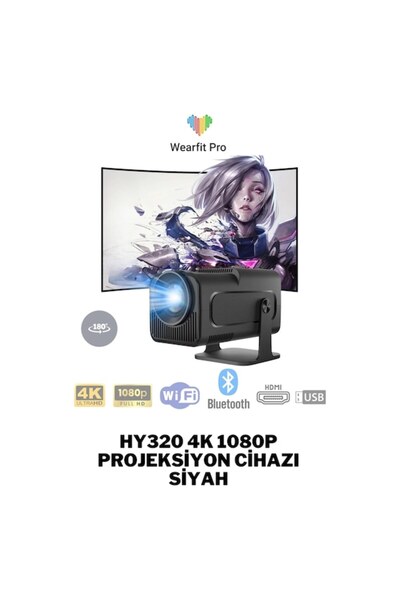 Wearfitpro HY320 4K Wireless - Bluetooth Destekli Projeksiyon Cihazı Siyah