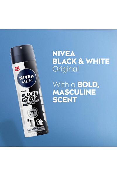 NIVEA MEN Black & White Invisible Original, Antiperspirant for Men, Spray 150ml, Pack of 2
