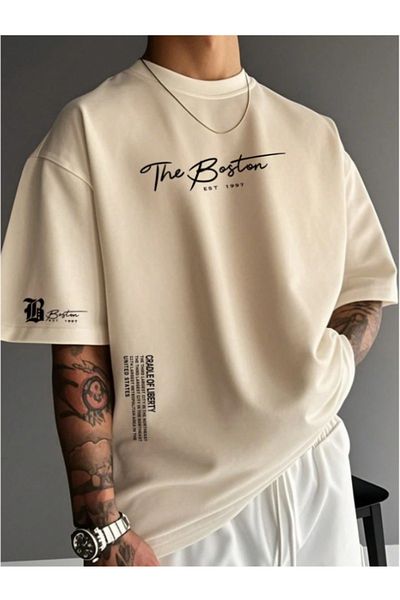 MOONBULL Мъжка тениска с щампа The Boston Oversize