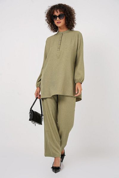 Moda Asmira 6678 Linen Tunic Pant Pant Set - Sage