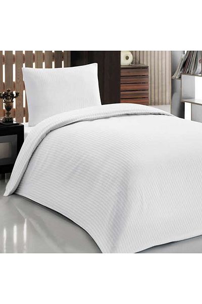 Kotonia Home Set Lenjerie de pat, 100% bumbac, Damasc Saten, dungi subtiri, 1 persoana, alb
