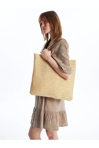 LC Waikiki Lcw Accessories Ecru Women's Straw Shoulder Bag