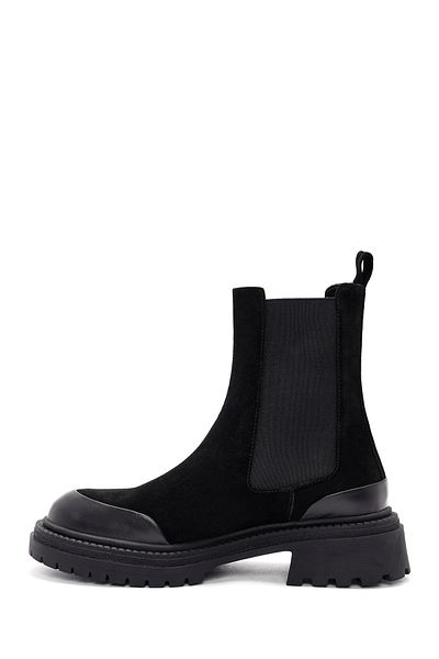 Derimod Women's Black Suede Leather Chelsea Boots 24Wfd 512210