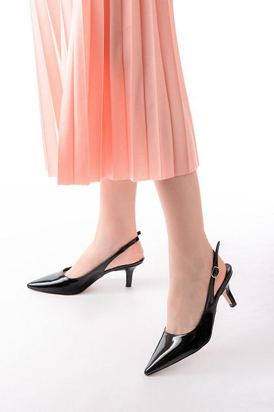 İnfon Ayakkabı Marketi High Heels St-1152 Black Patent Leather Daily 7 cm Heels Women's Shoes