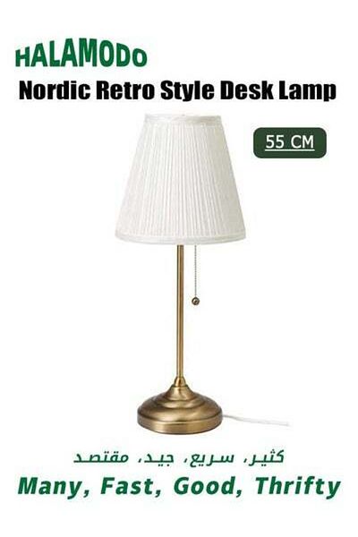 HALAMODO Table Lamp, Nordic Retro Style Desk Lamp, Bedside Lamp, Iron Cloth Cover Fabric, for Bedroom Hotel R