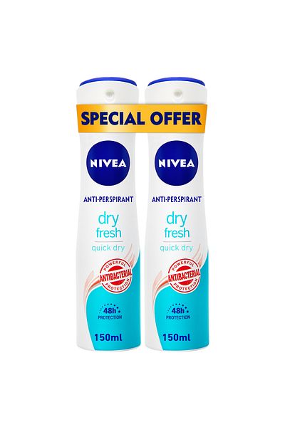 NIVEA Dry Fresh, Antiperspirant for Women, Antibacterial Protection, Spray 150ml, Pack of 2