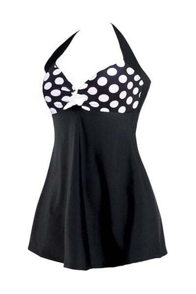 HALAMODO Women One Piece Swimsuit, Printed Bathing Suits Bikini, V Neck Slimming Swimwear, Halterneck Swimmin