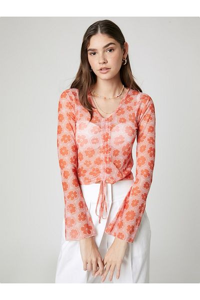MAMAYAGA Women's Floral Print Long Sleeve Sports Crop Top Casual Bustier Blouse