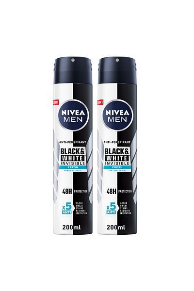 NIVEA MEN Black & White Invisible Fresh, Antiperspirant for Men, Spray 200ml, Pack of 2