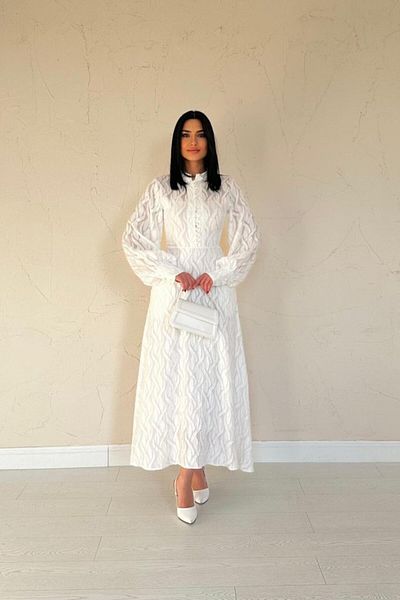 JANES Ecru Belt Detailed Long Dress