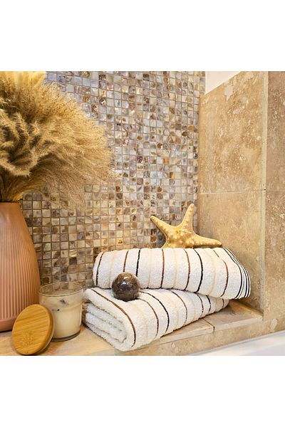 Kotonia Home Set of 2 Towels - Family Ladick, 100% Cotton, Size 70x140 Cm, Ivory