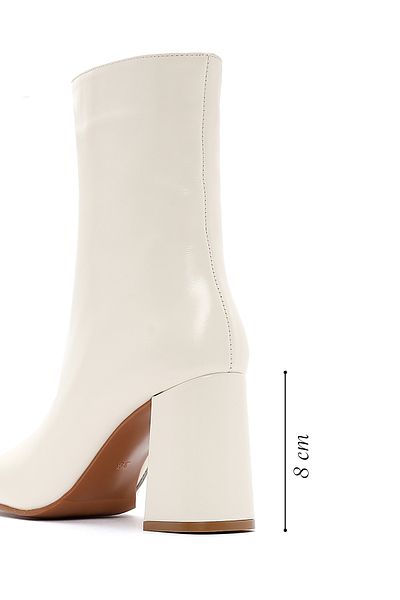 Derimod Women's Cream Zippered Thick Heeled Leather Boots 24Wfd 131718