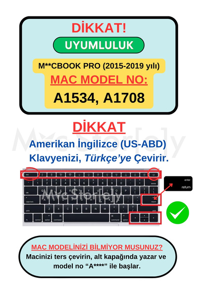 Mcstorey Macbook Pro Kılıf Klavye Koruyucu Türkçe Baskılı (US TO TR) 13inç A1708 12inç A1534 Ile Uyumlu Ombre