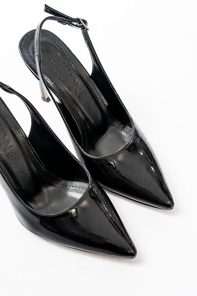 serkanseyyid St-1153 Black Patent Leather Daily Open Back 9 cm Heeled Women's Shoes