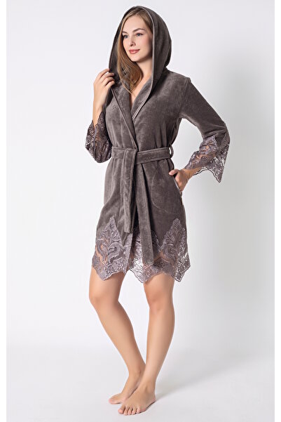 Nuşa Saten Biyeli Dantelli Bambu Pamuk Bornoz