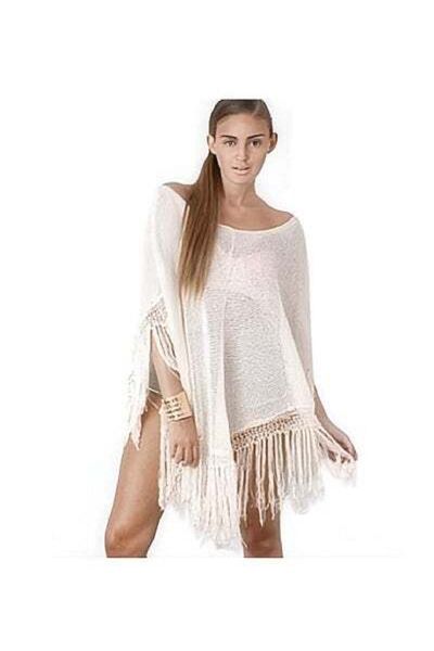 HALAMODO Bikini Cover-up, Top Crochet Tunic Beachwear, Beach Club, Perspective Cover Shirt