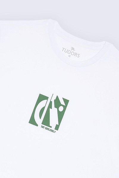 Tudors Ανδρικό T-shirt Slim Fit Slim Fit 100% βαμβακερό τυπωμένο λευκό μπλουζάκι με λαιμόκοψη